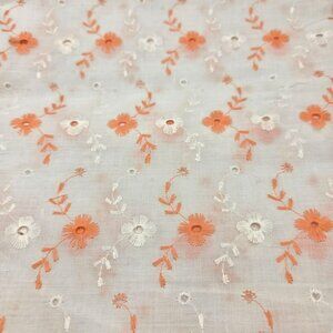 White Orange Embroidered Eyelet Floral Semi-Sheer Fabric 1 3/4 Yards